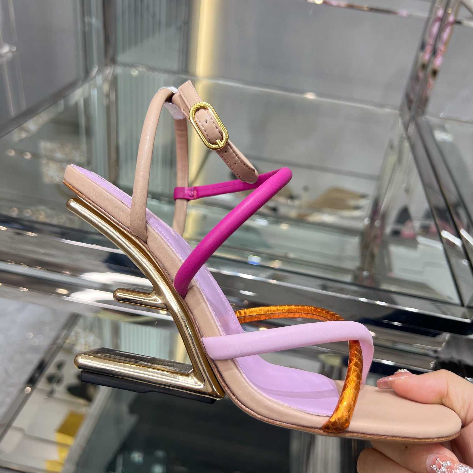 Fendi First Pink Nappa Leather High-Heeled Sandals - DesignerGu