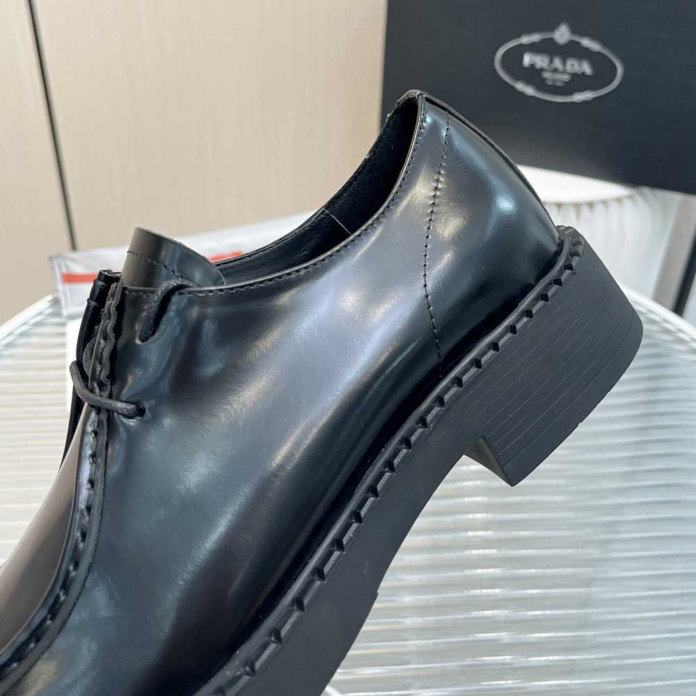 Prada Brushed Leather Lace-Up Shoes - DesignerGu