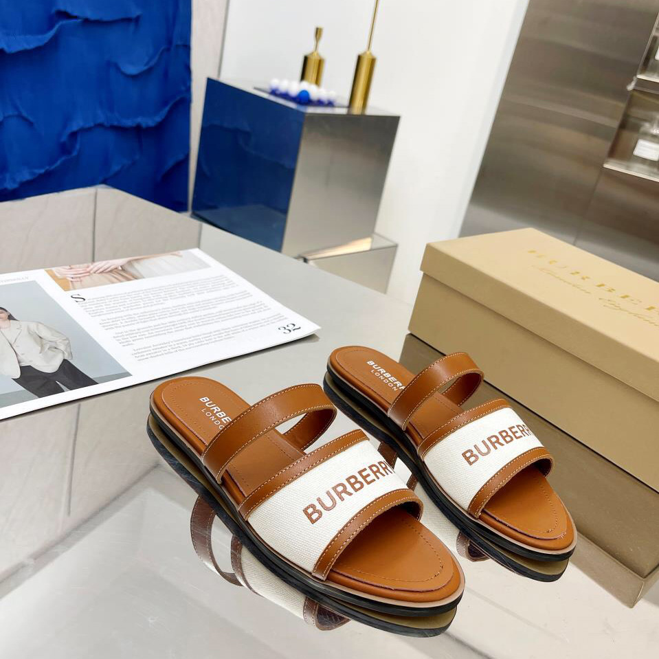 Burberry Logo Print Canvas And Leather Sandals - DesignerGu