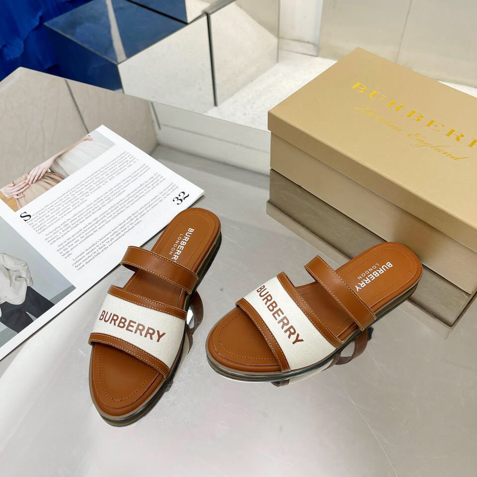 Burberry Logo Print Canvas And Leather Sandals - DesignerGu