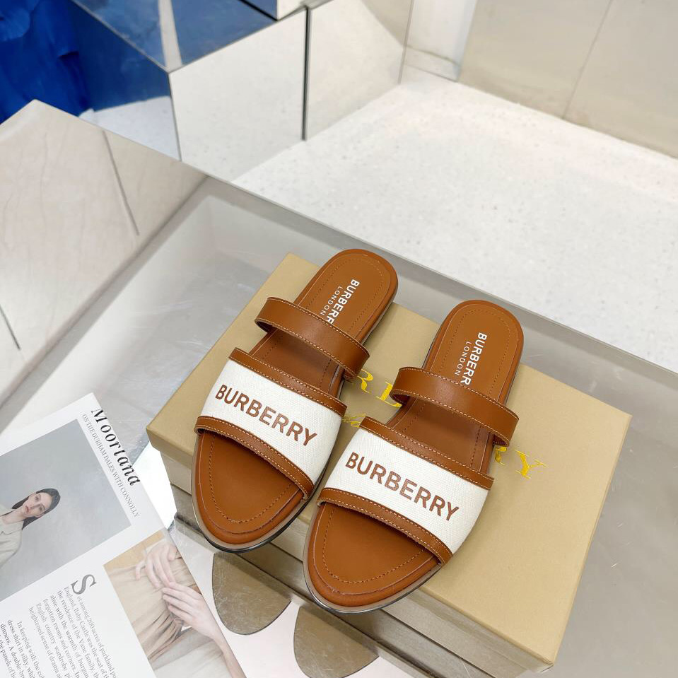 Burberry Logo Print Canvas And Leather Sandals - DesignerGu