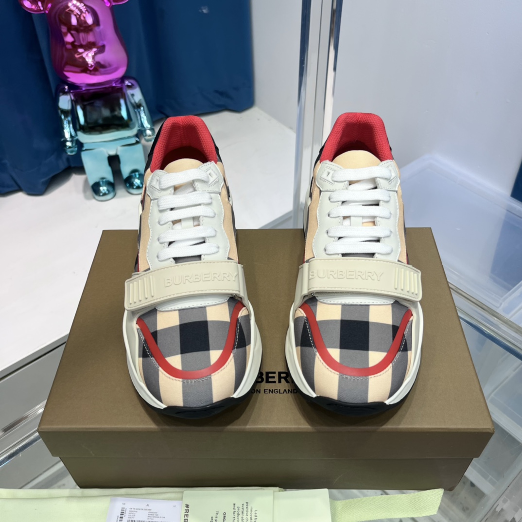 Burberry Check Nylon And Leather Sneakers - DesignerGu