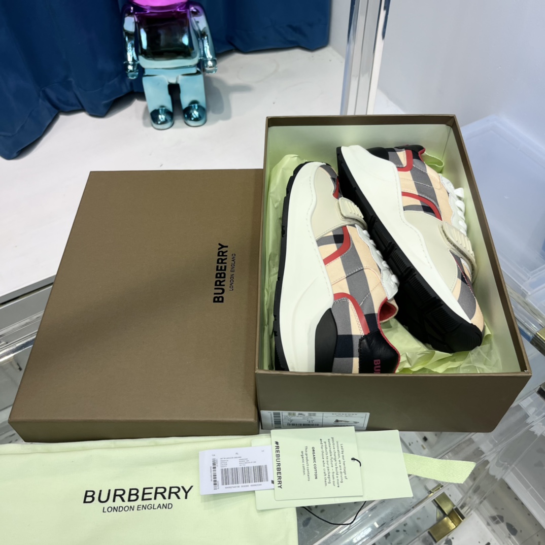 Burberry Check Nylon And Leather Sneakers - DesignerGu