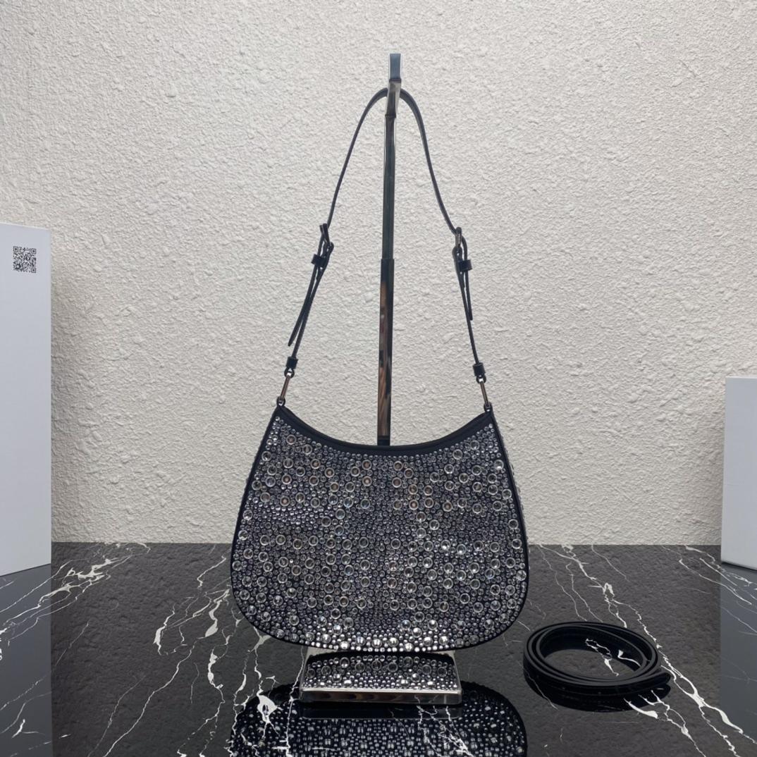 Prada Cleo Satin Bag With Crystals(22-18.5-4.5CM) - DesignerGu