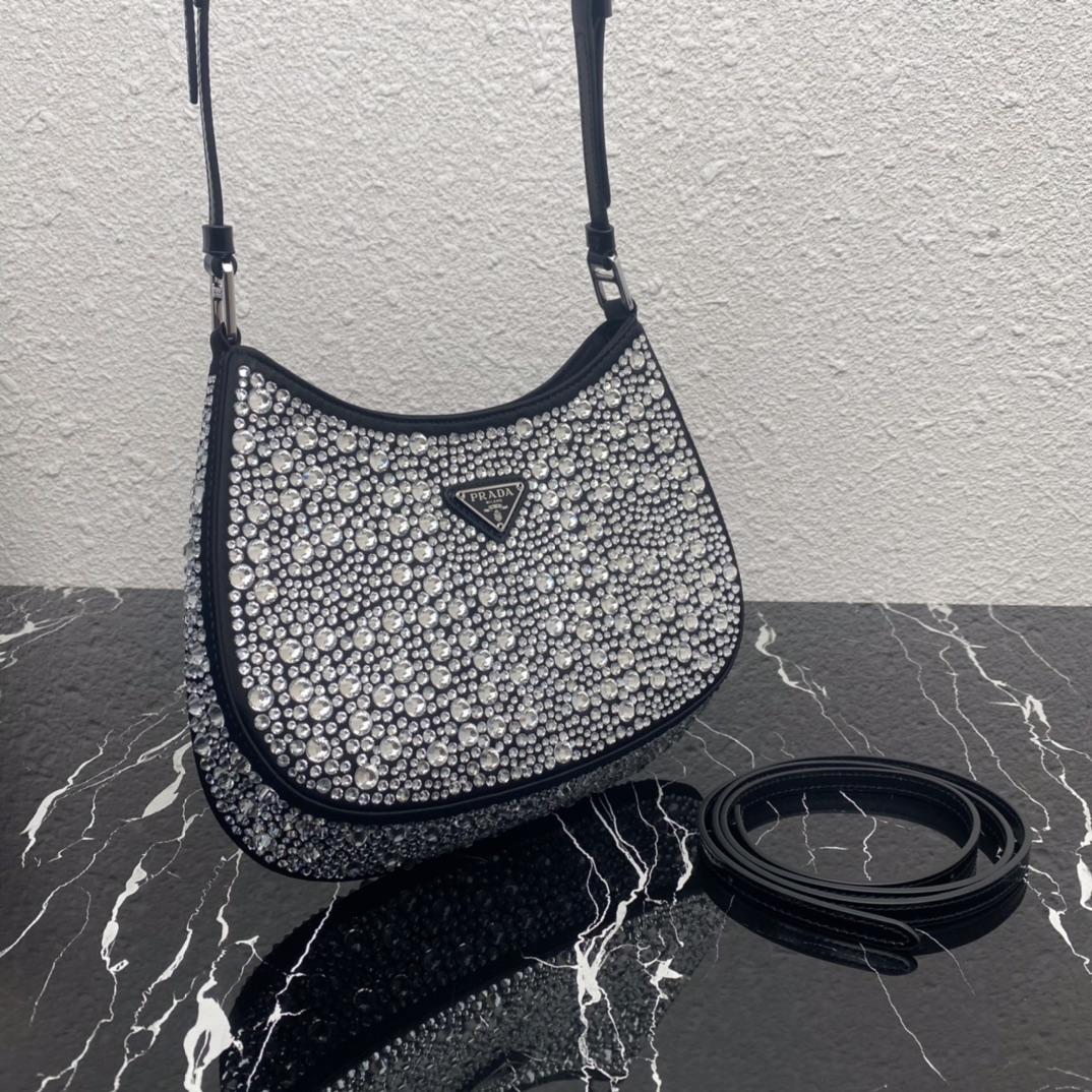 Prada Cleo Satin Bag With Crystals(22-18.5-4.5CM) - DesignerGu