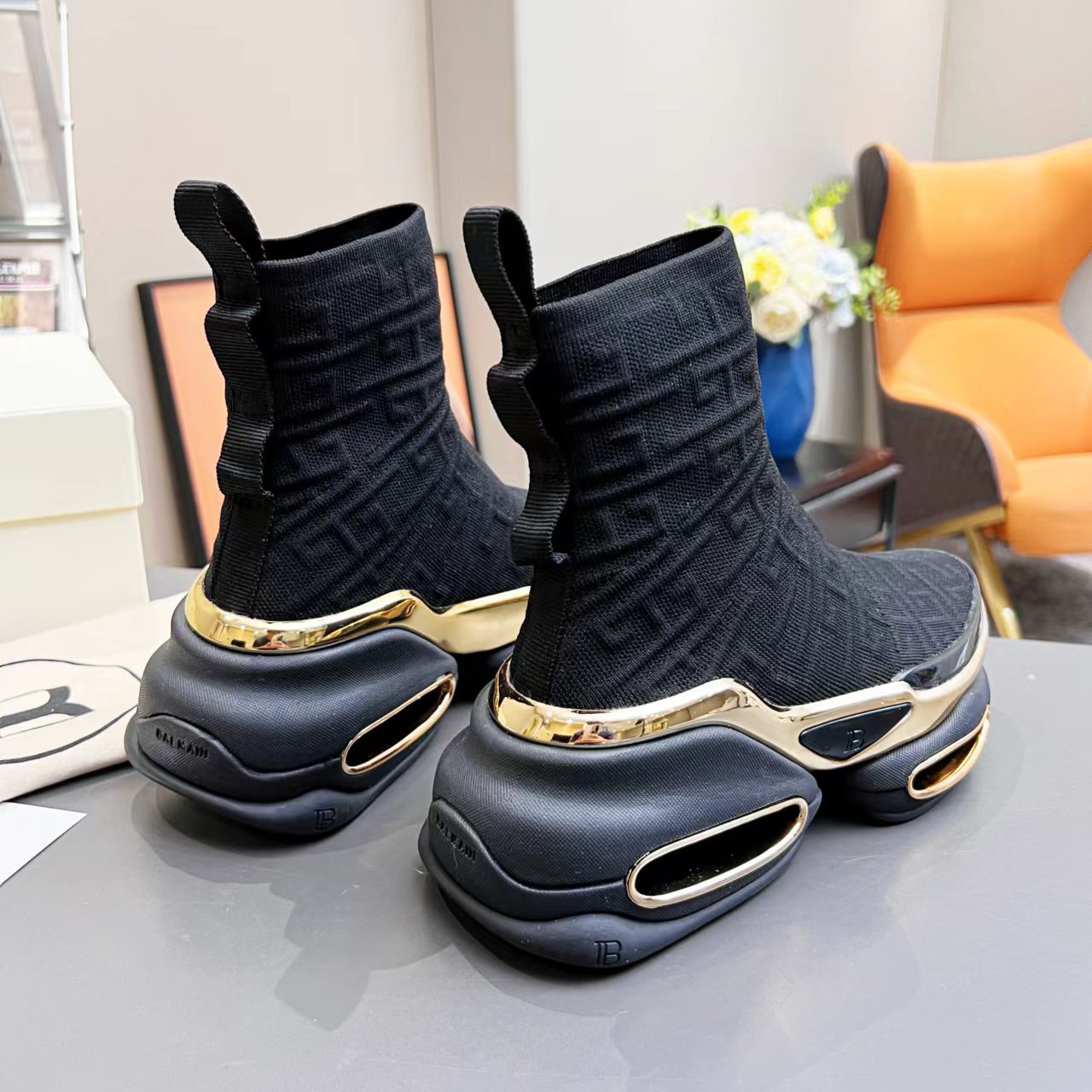 Balmain Kknit And Suede B-Bold High-Top Sneakers - DesignerGu