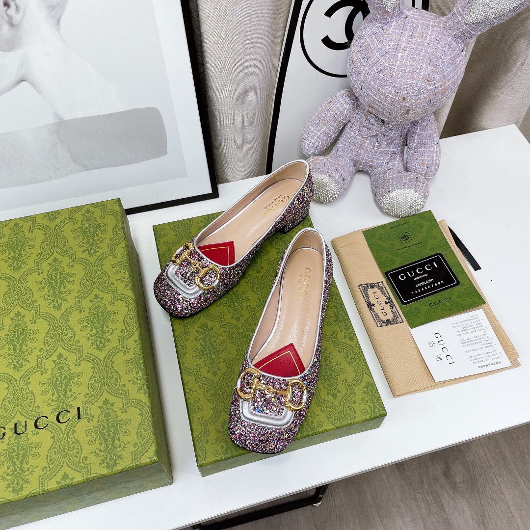 Gucci Lovelight Crystal Ballet Flat With Horsebit - DesignerGu