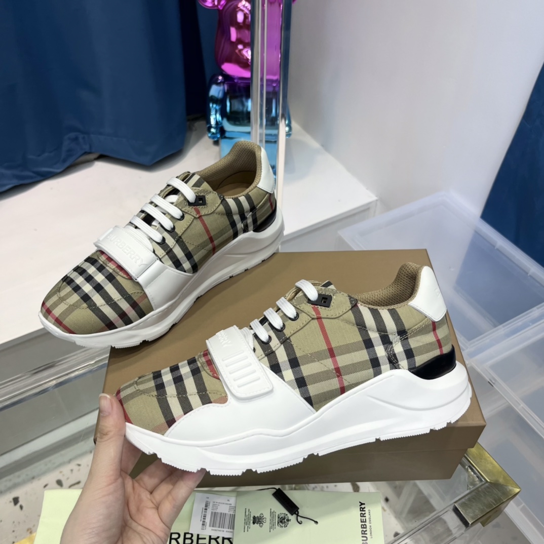 Burberry Vintage Check, Suede And Leather Sneakers - DesignerGu