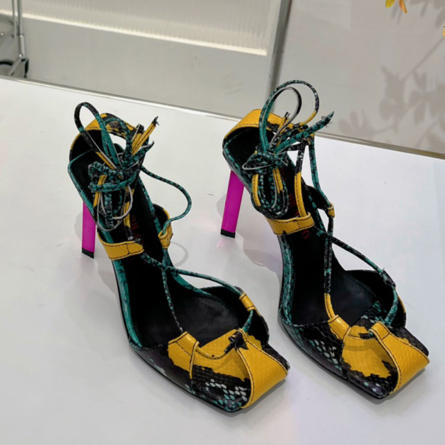 The Attico ''Adele'' Green And Yellow Sandal - DesignerGu