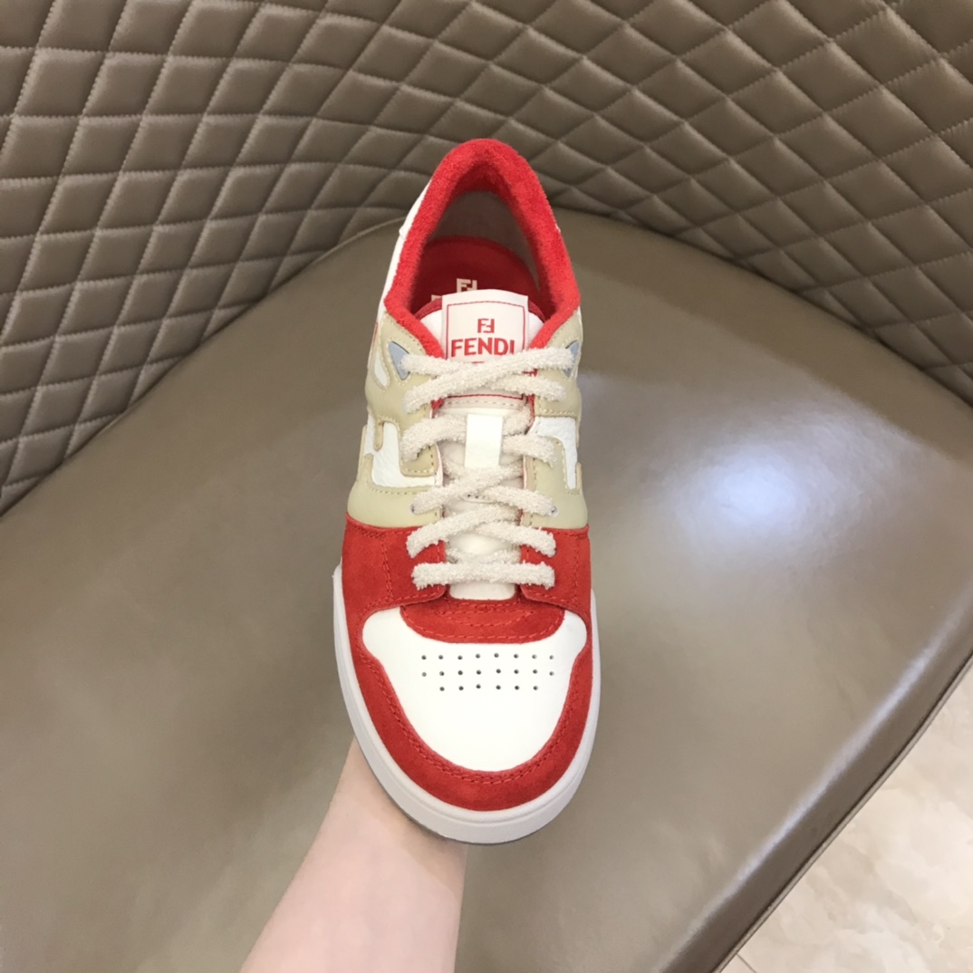 Fendi Red Leather Low-Tops Sneakers - DesignerGu