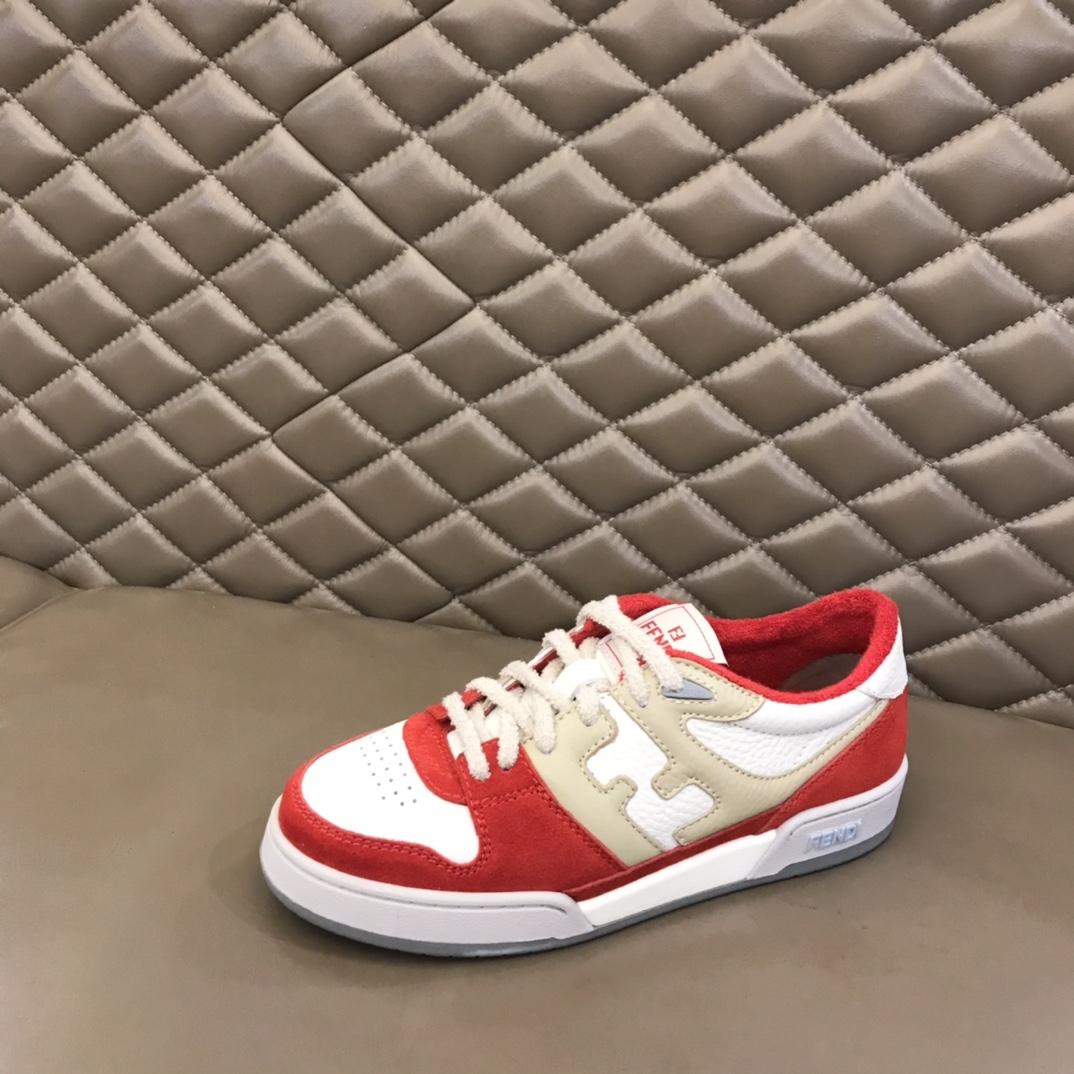 Fendi Red Leather Low-Tops Sneakers - DesignerGu