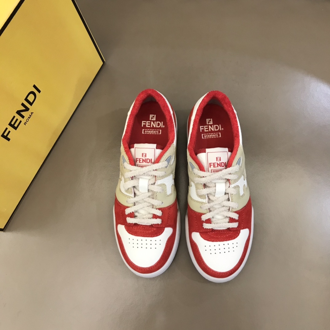 Fendi Red Leather Low-Tops Sneakers - DesignerGu