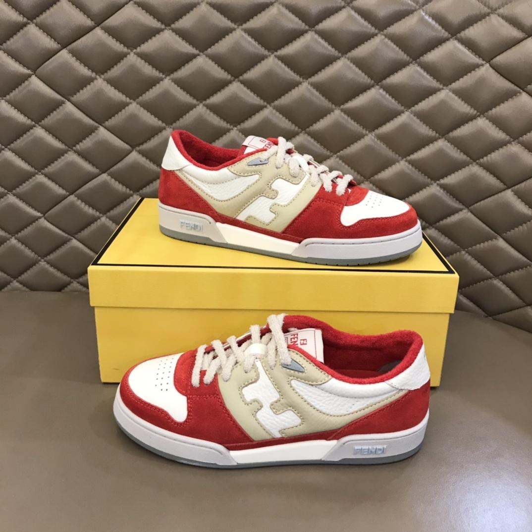 Fendi Red Leather Low-Tops Sneakers - DesignerGu