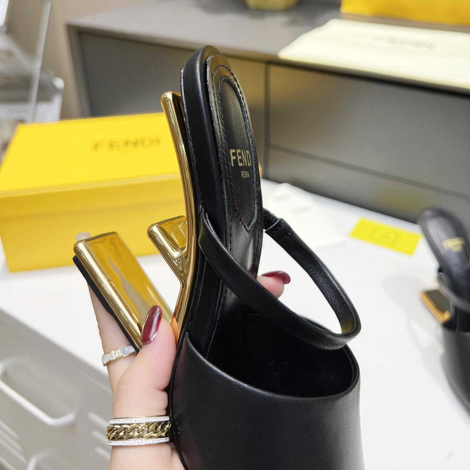 Fendi First Black Leather High-Heeled Sandals - DesignerGu