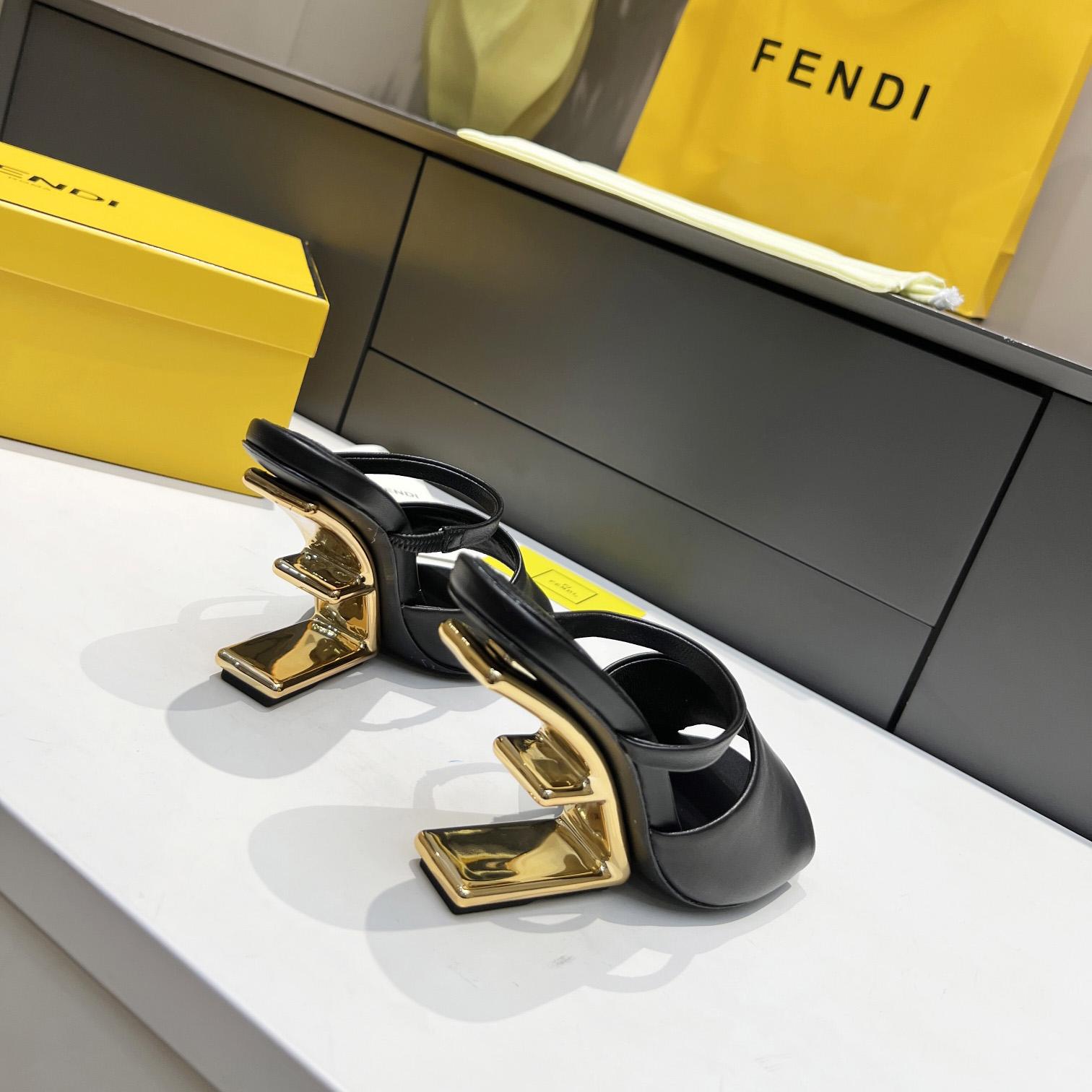 Fendi First Black Leather High-Heeled Sandals - DesignerGu