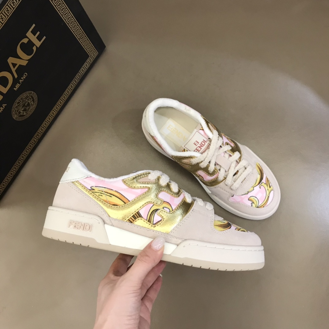 Fendi Match Fendace Printed Pink Satin Low-Tops Sneakers - DesignerGu