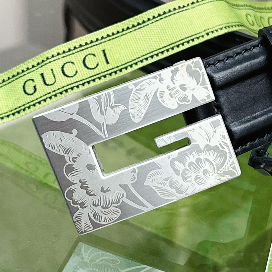 Gucci Thin Belt With Engraved Square G Buckle - DesignerGu