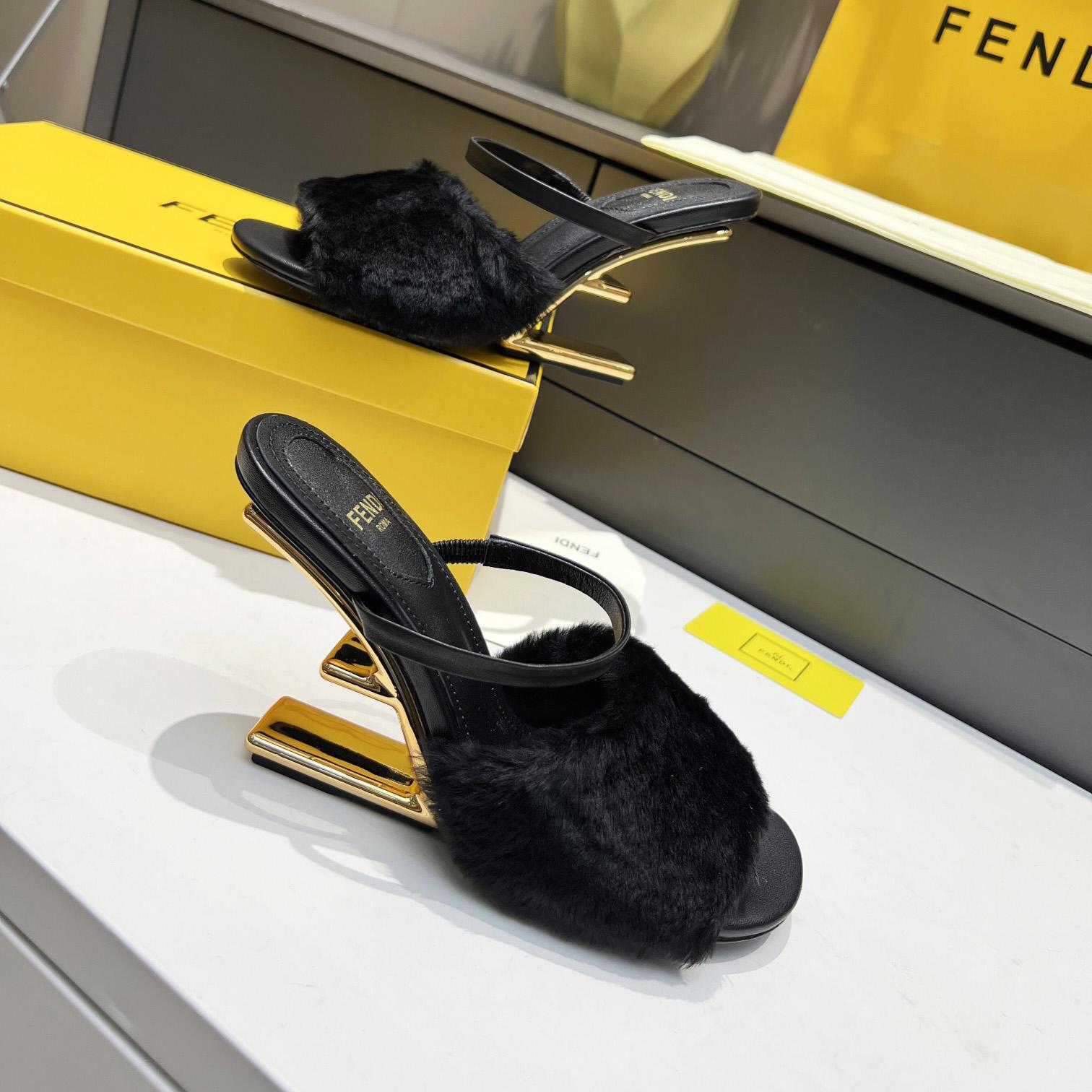 Fendi First Black Mink Medium-Heel Sandals - DesignerGu