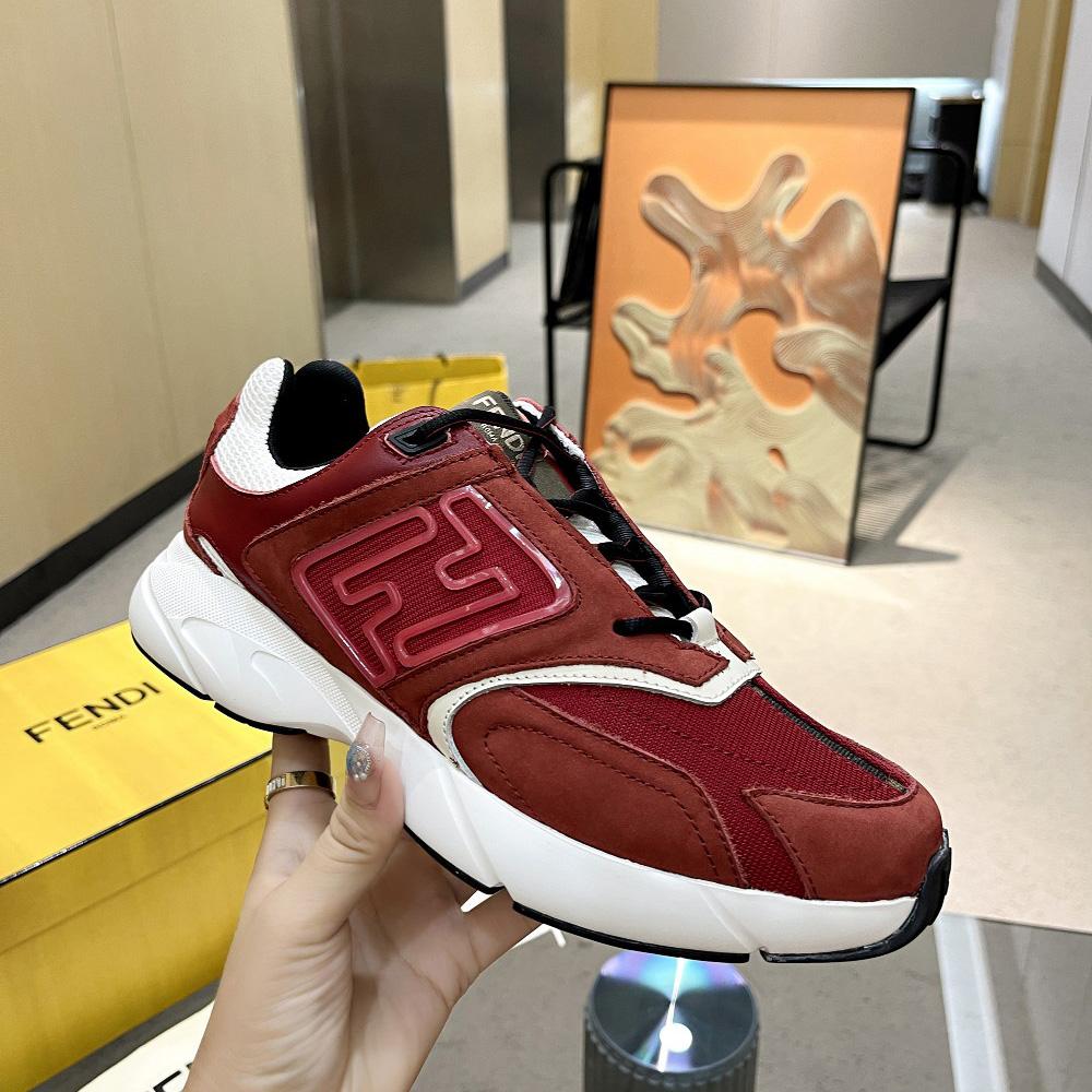 Fendi Faster Trainers Burgundy Nubuck Leather Low-Tops Sneakers - DesignerGu