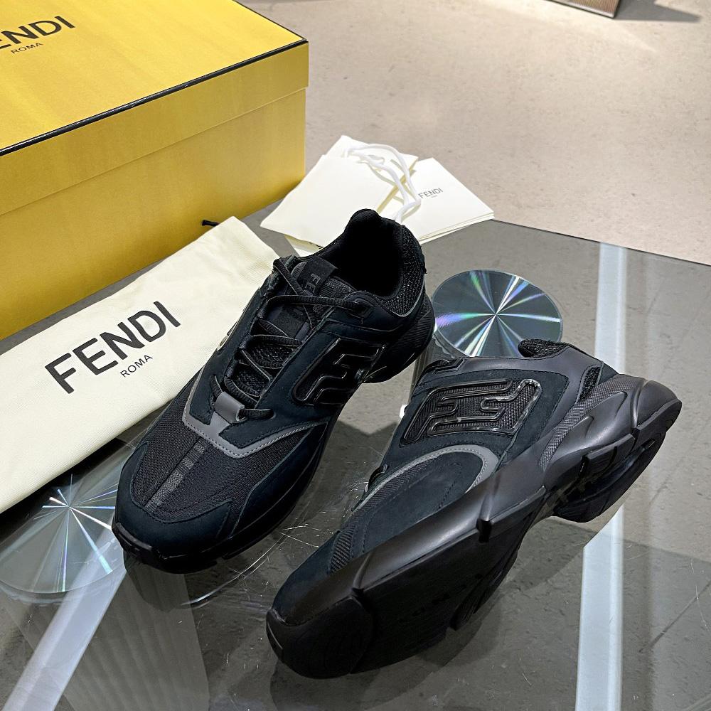 Fendi Faster Trainers Black Nubuck Leather Low-Tops Sneakers - DesignerGu