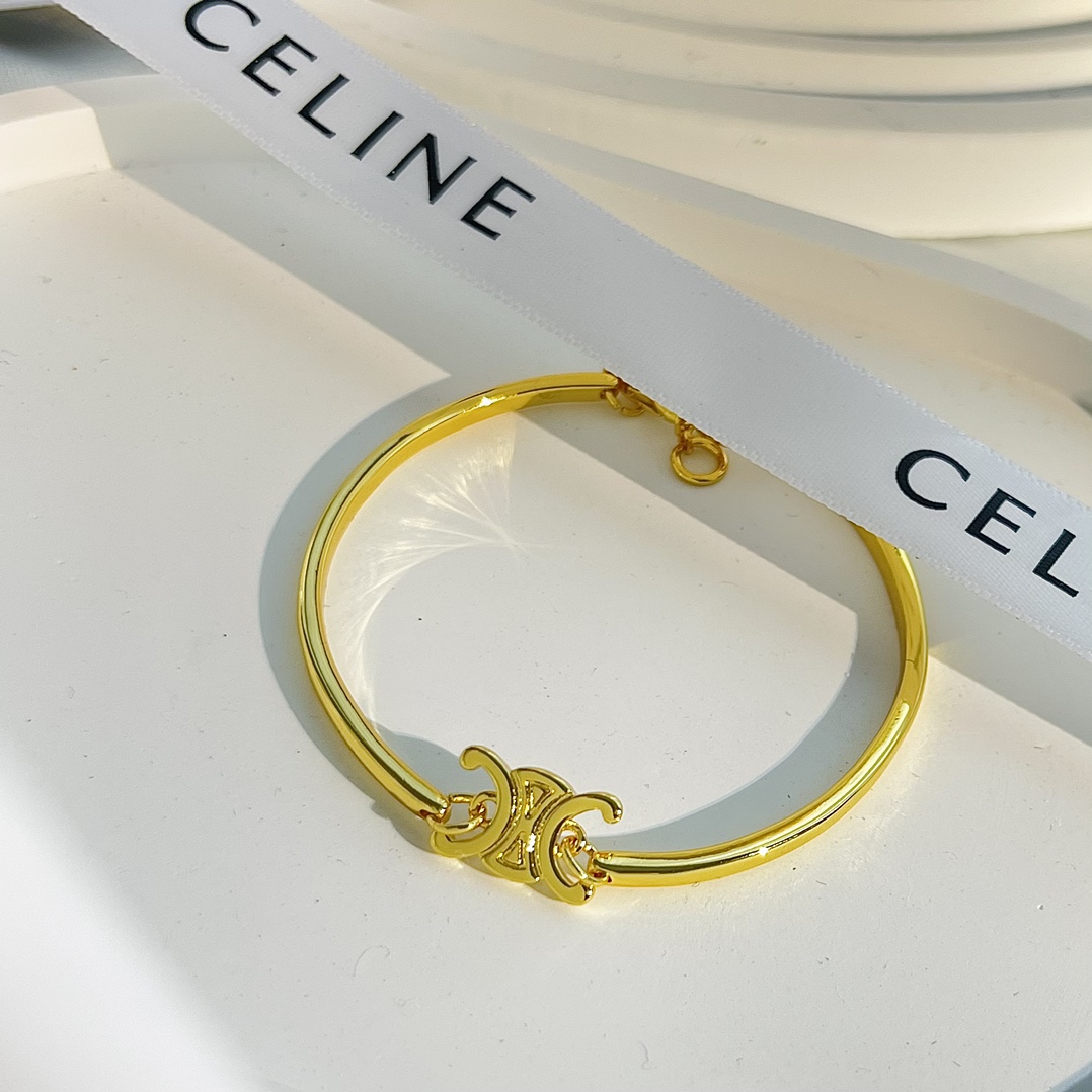 Celine Triomphe Articulated Bracelet In Brass With Gold Finish - DesignerGu