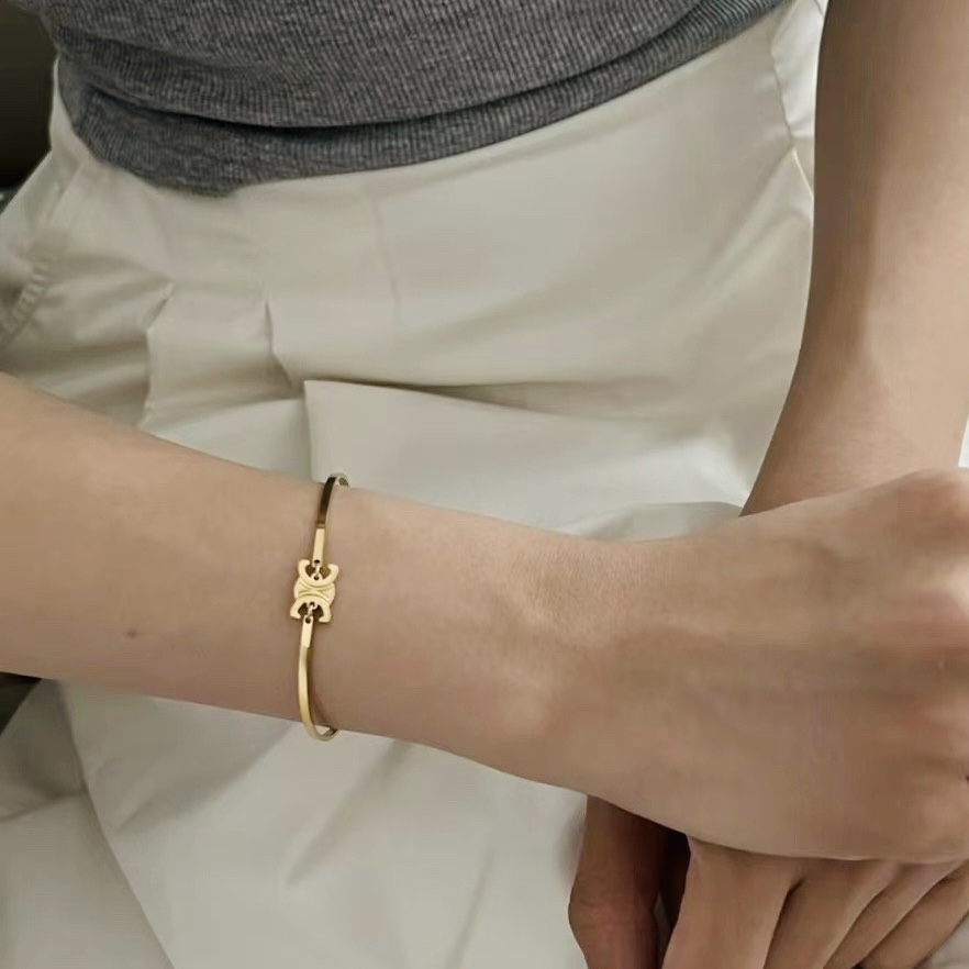 Celine Triomphe Articulated Bracelet In Brass With Gold Finish - DesignerGu