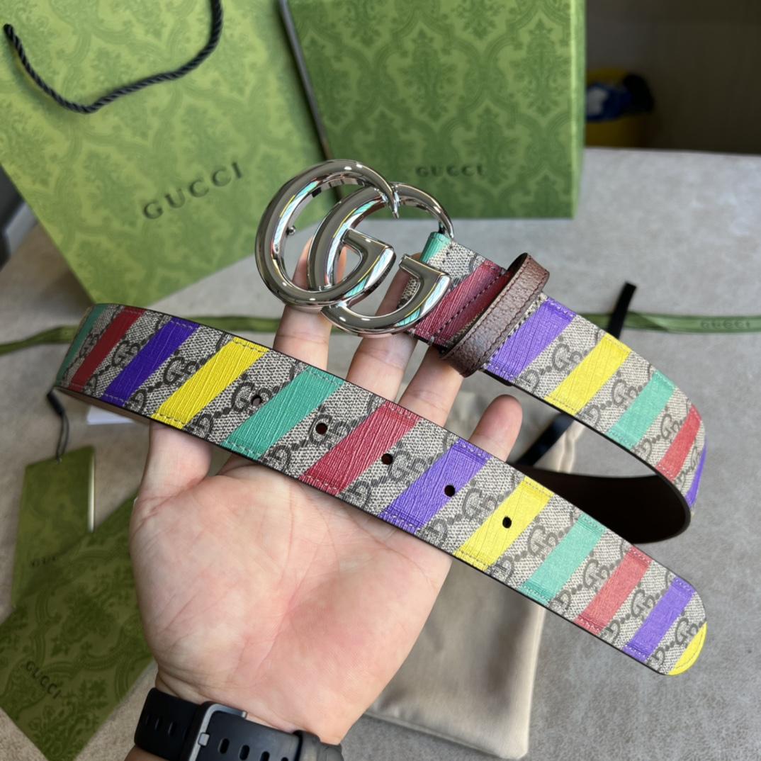 Gucci Striped Belt With Double G - DesignerGu