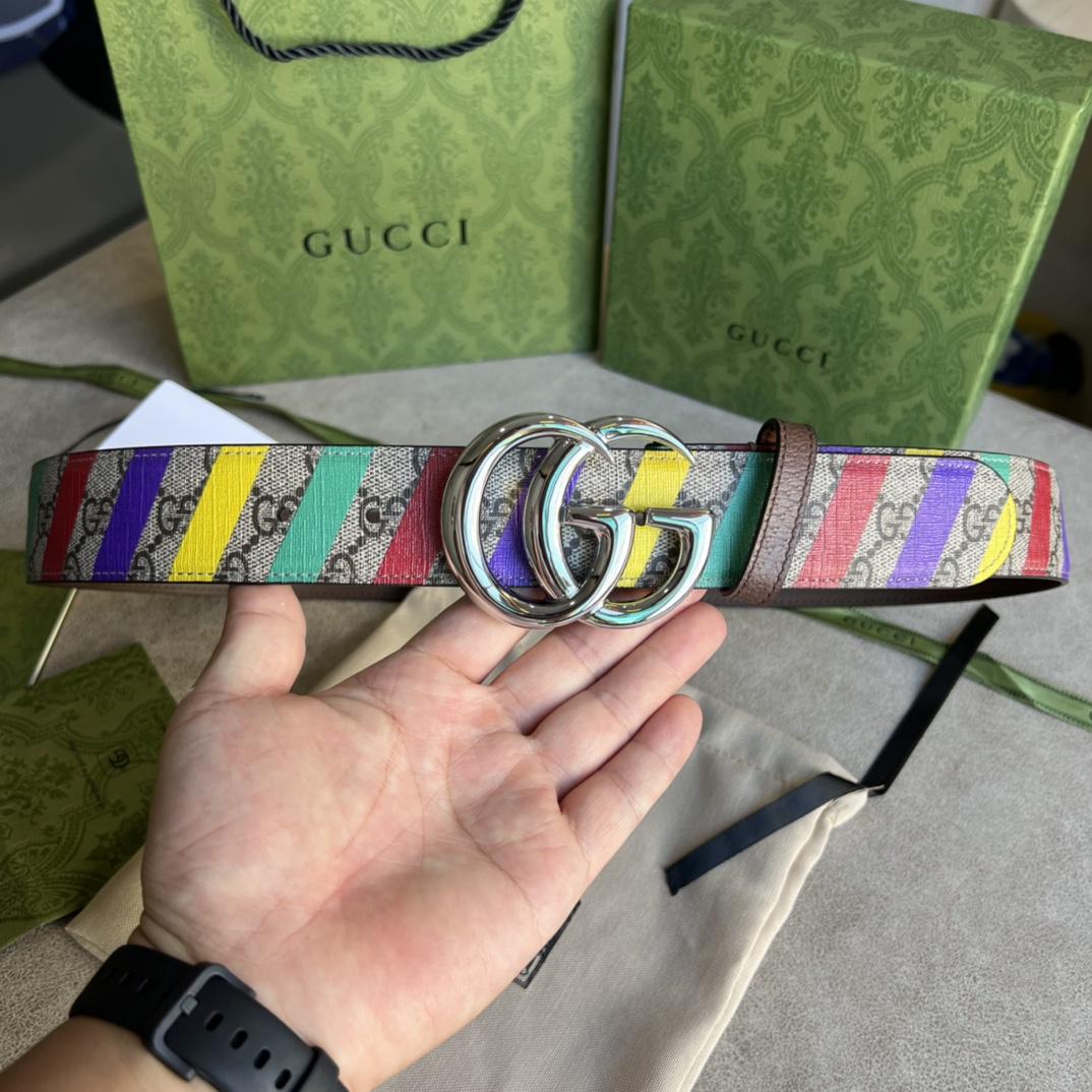 Gucci Striped Belt With Double G - DesignerGu