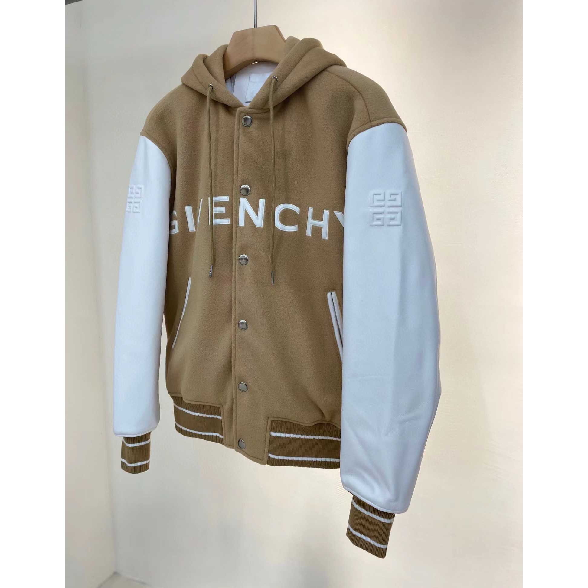 Givenchy New Hooded Bomber Jacket In Wool And Givenchy Leather - DesignerGu