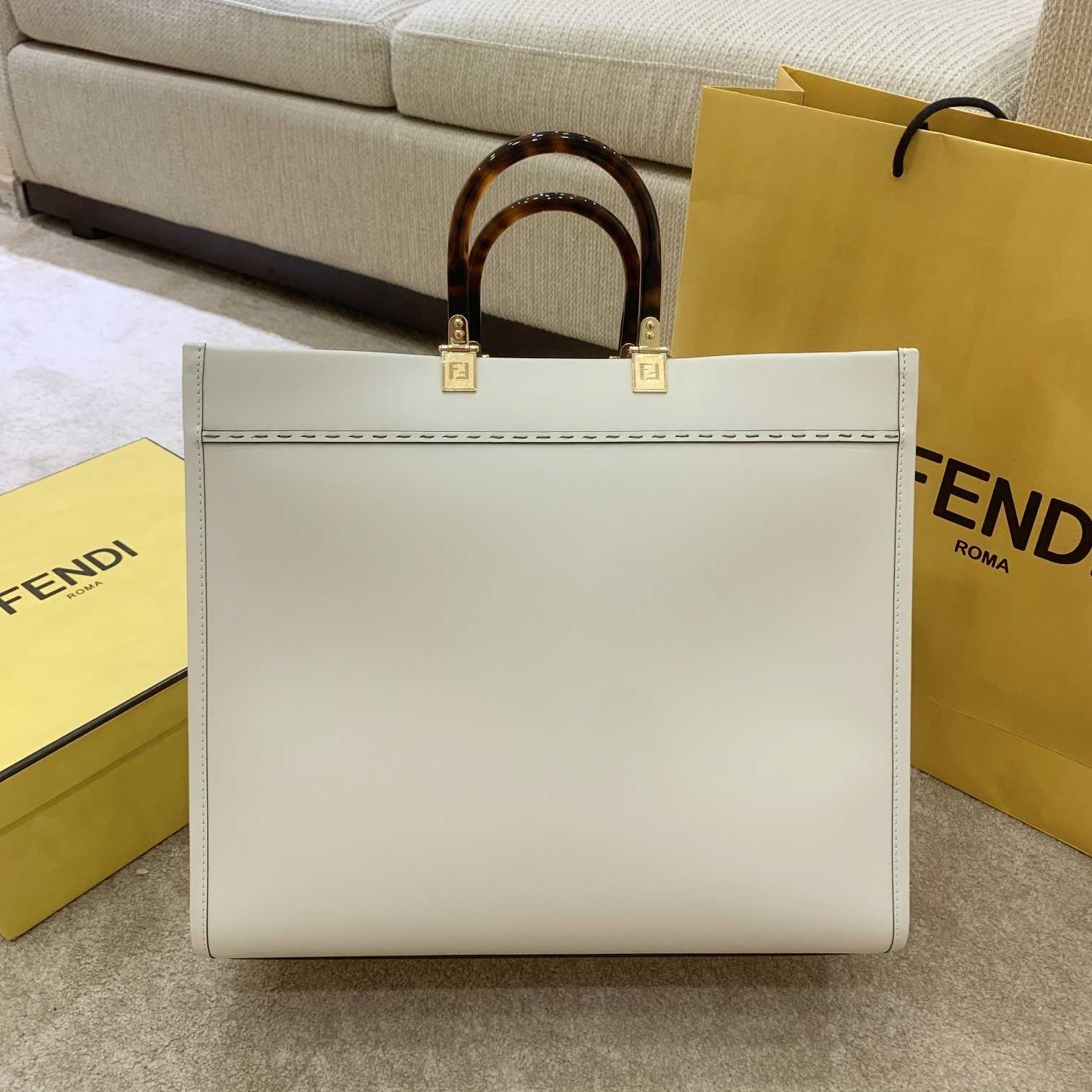 Fendi Sunshine Large White Leather Shopper(40-35-21cm) - DesignerGu