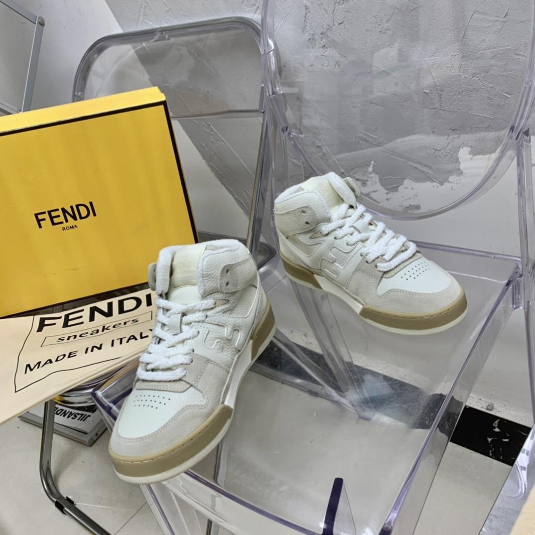 Fendi Match White Leather High-Tops - DesignerGu