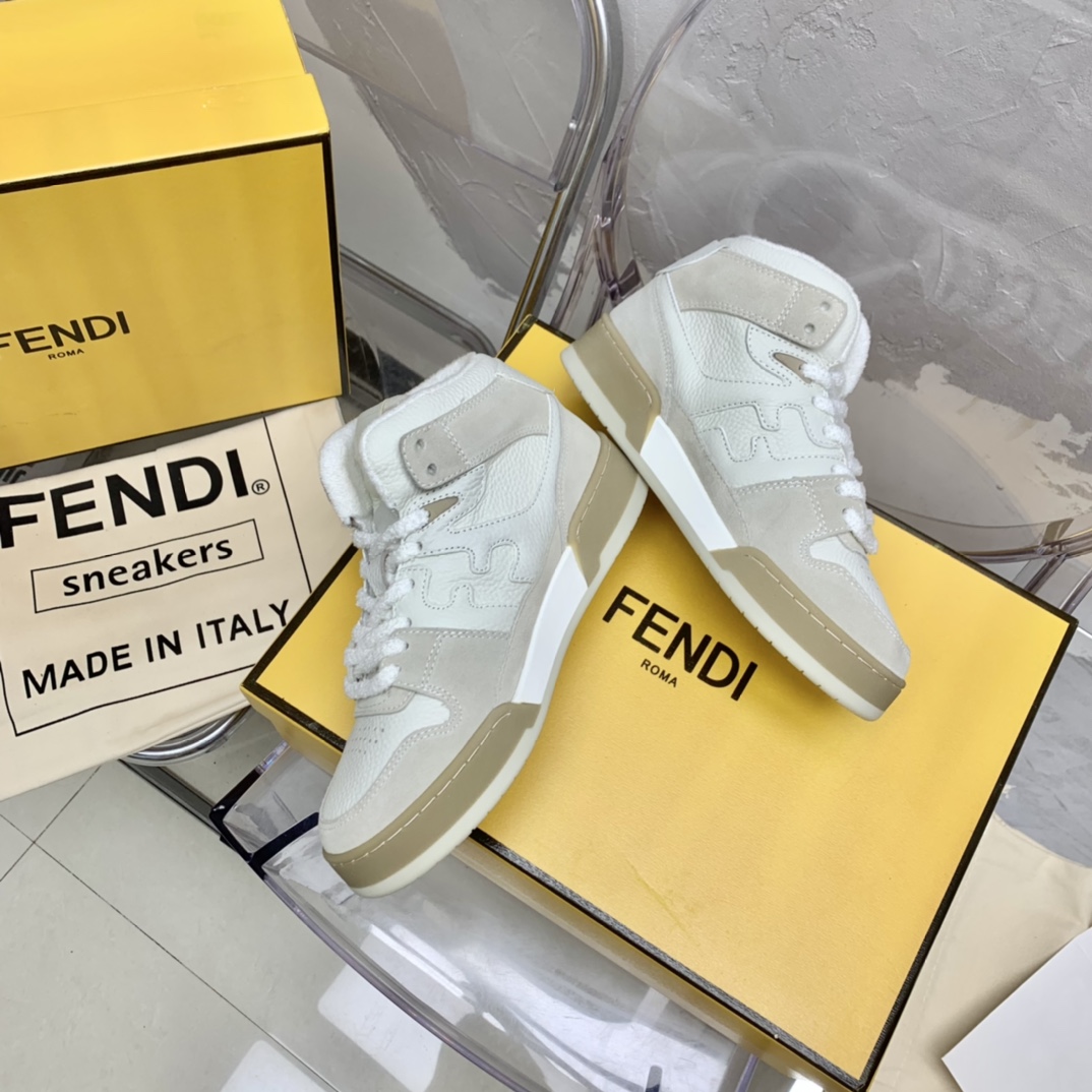 Fendi Match White Leather High-Tops - DesignerGu