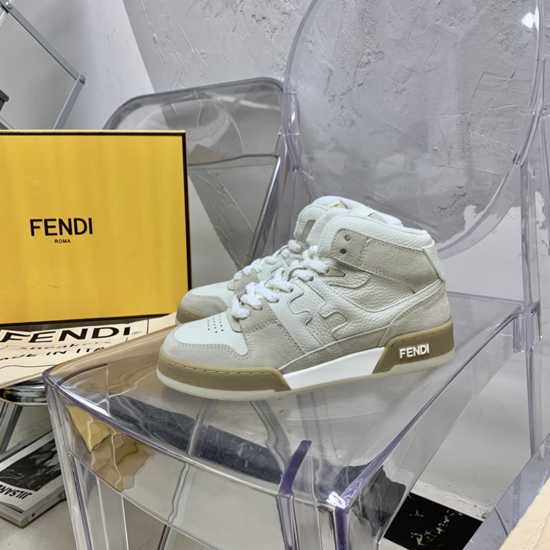 Fendi Match White Leather High-Tops - DesignerGu