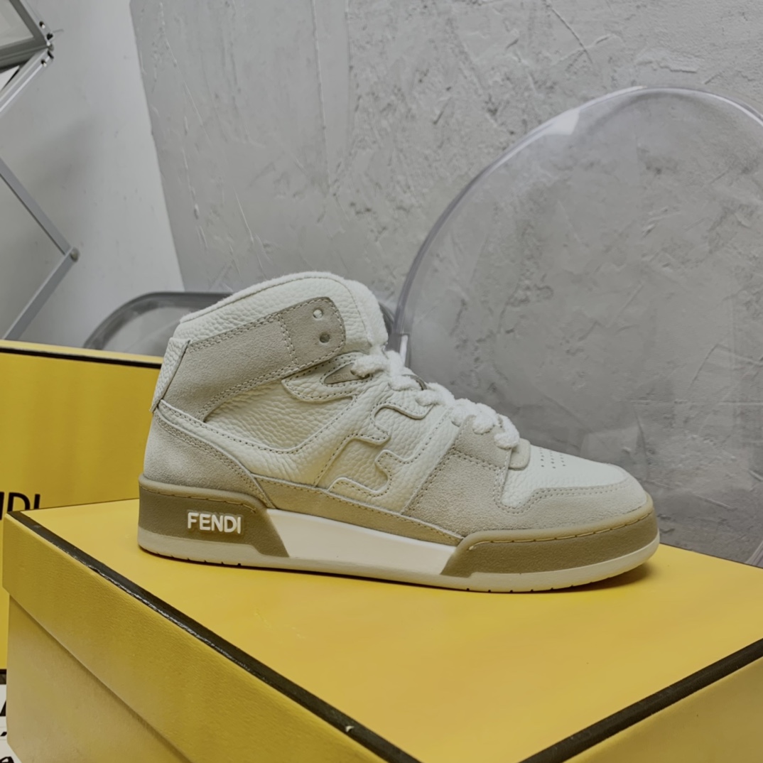 Fendi Match White Leather High-Tops - DesignerGu