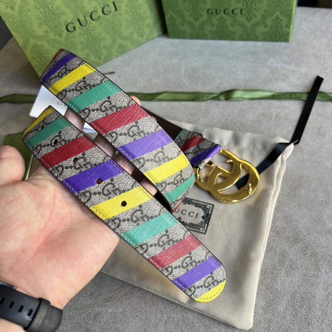 Gucci Striped Belt With Double G - DesignerGu