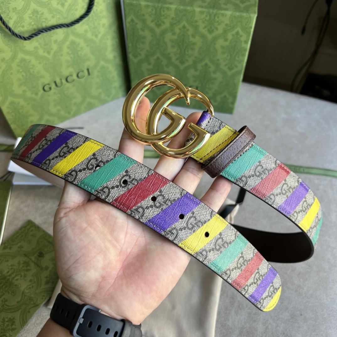 Gucci Striped Belt With Double G - DesignerGu