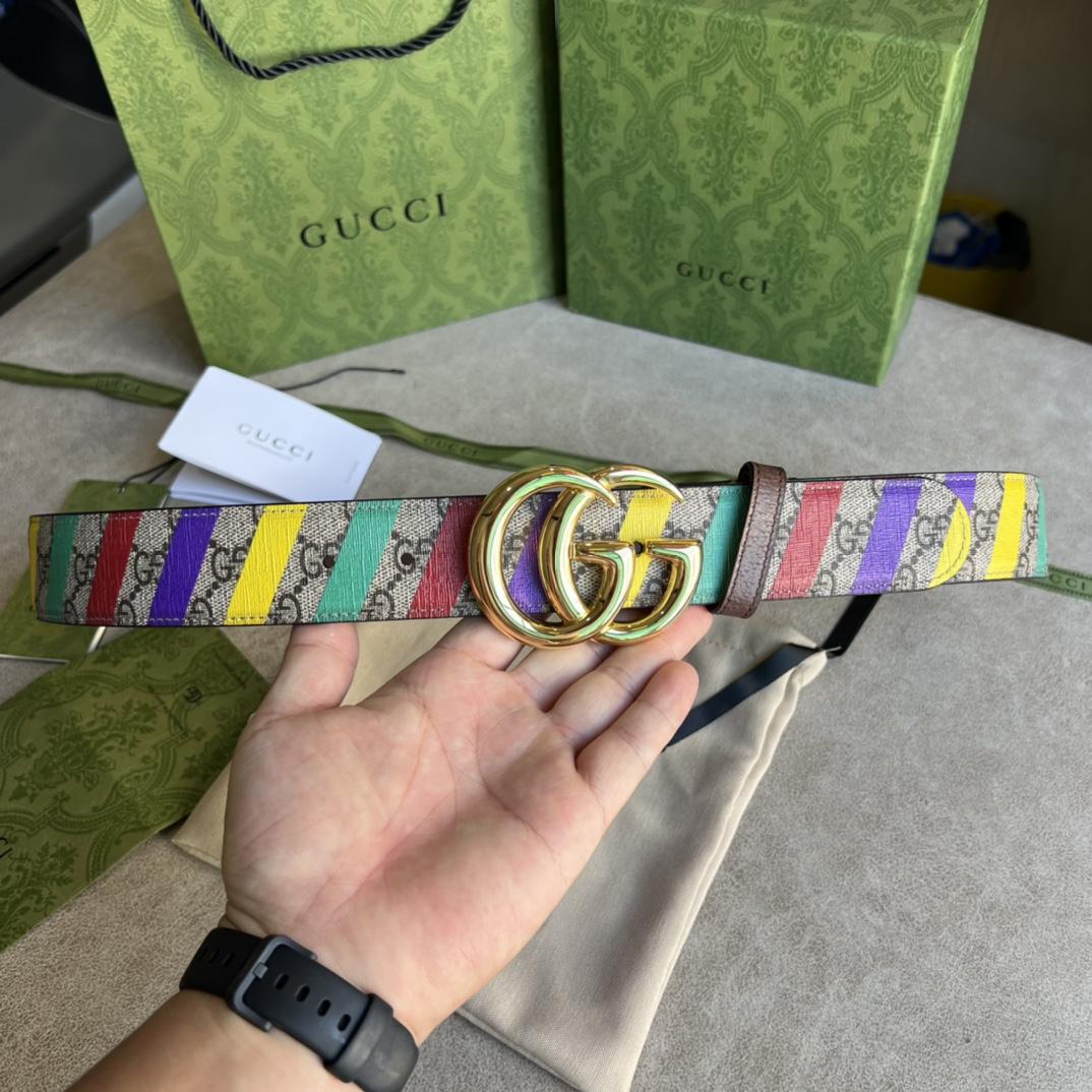 Gucci Striped Belt With Double G - DesignerGu