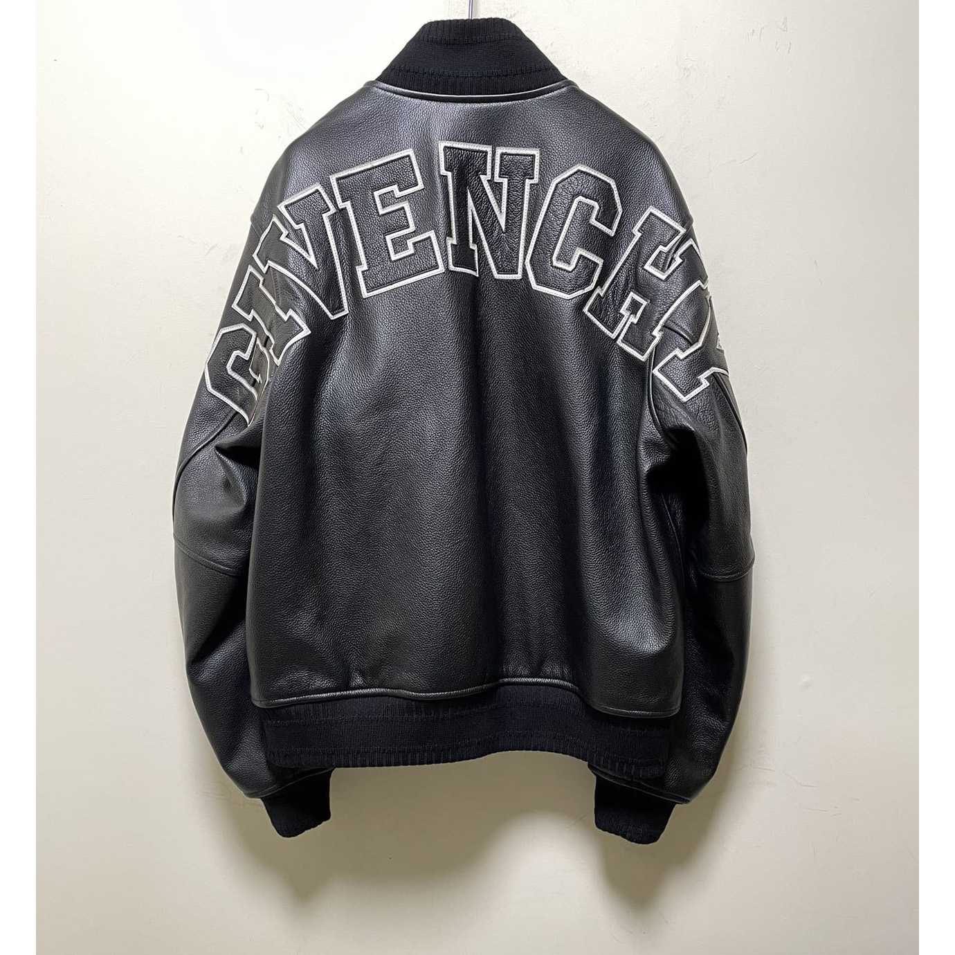 Givenchy Logo Leather Bomber Jacket In Black - DesignerGu