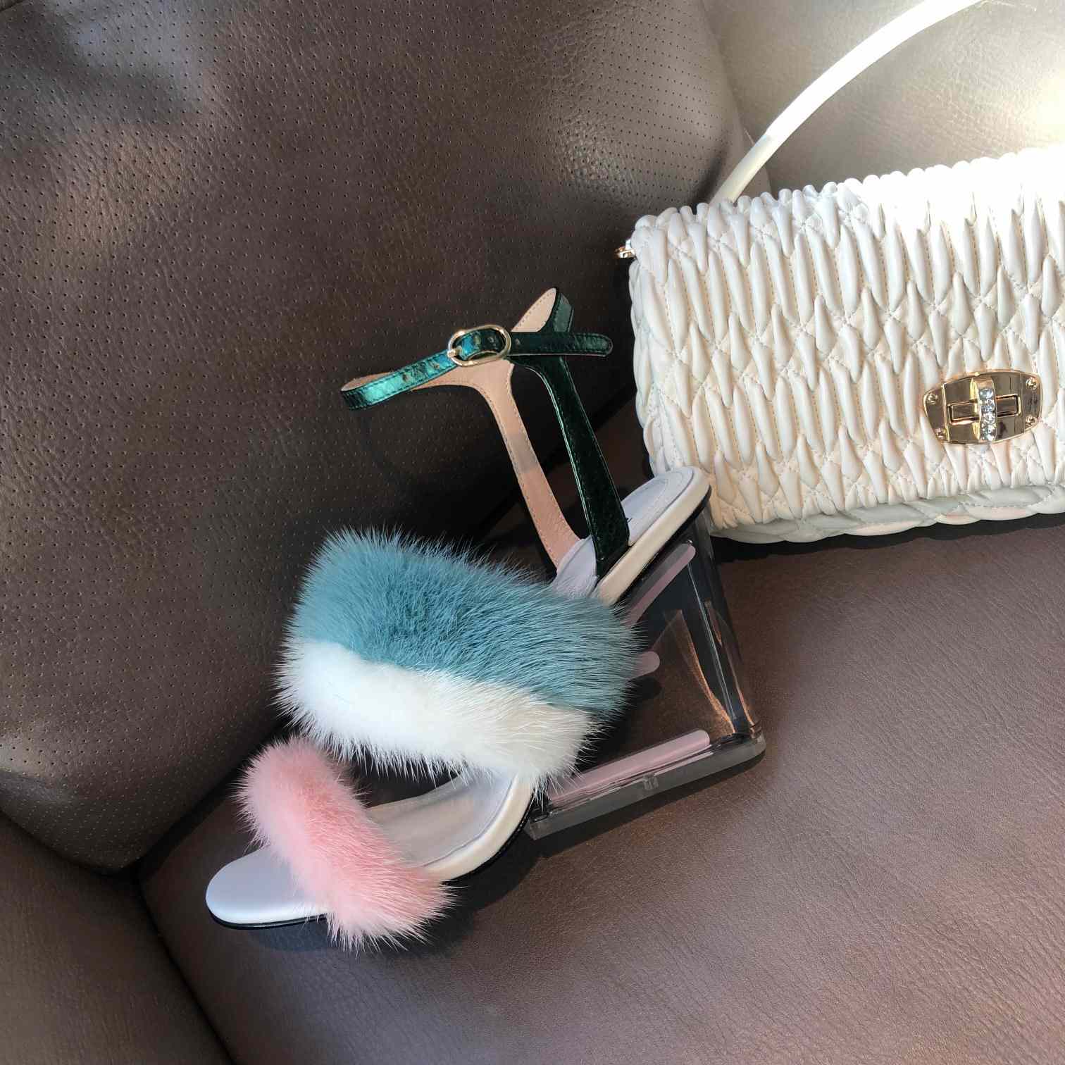 Fendi First Pink Mink High-Heeled Sandals - DesignerGu