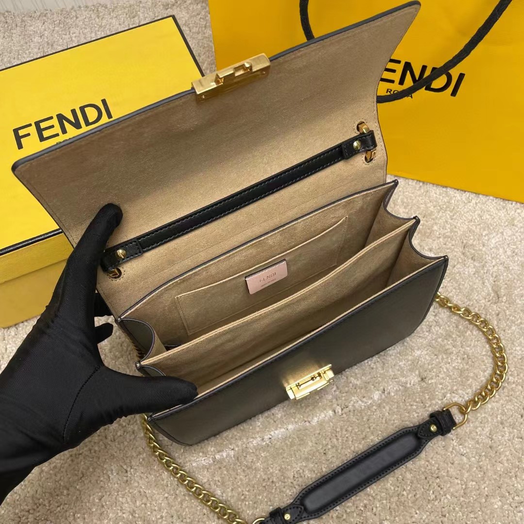 Fendi Kan I Black Leather Bag (25-17-10cm)   - DesignerGu