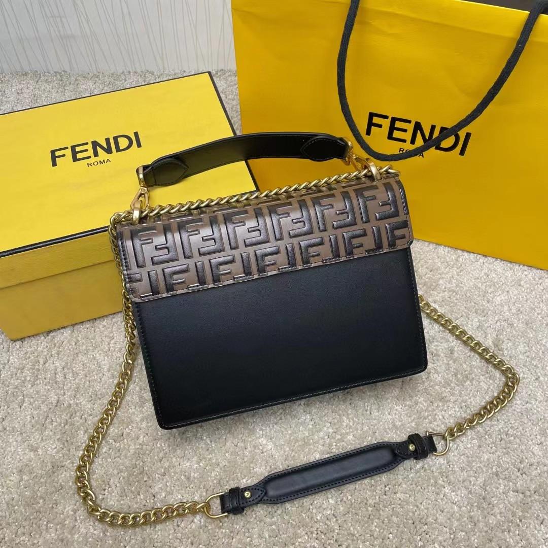 Fendi Kan I Black Leather Bag (25-17-10cm)   - DesignerGu