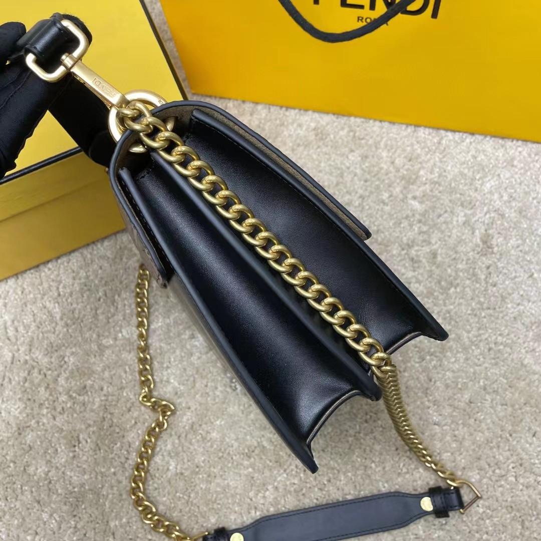 Fendi Kan I Black Leather Bag (25-17-10cm)   - DesignerGu