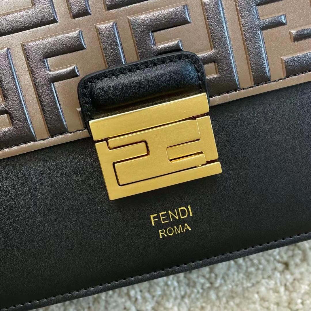 Fendi Kan I Black Leather Bag (25-17-10cm)   - DesignerGu