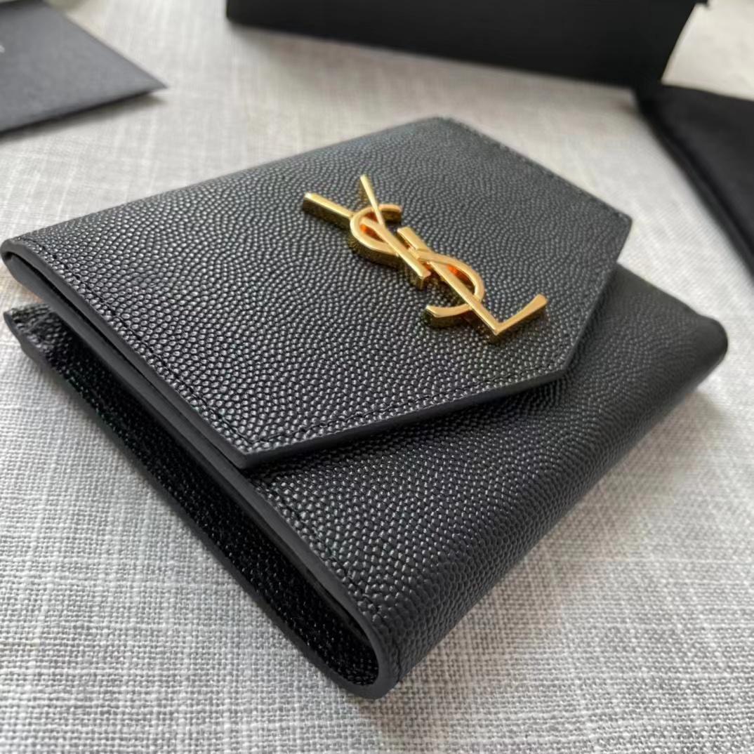 Saint Laurent Uptown Compact Wallet In Grain De Poudre Embossed Leather(12-10-3cm) - DesignerGu