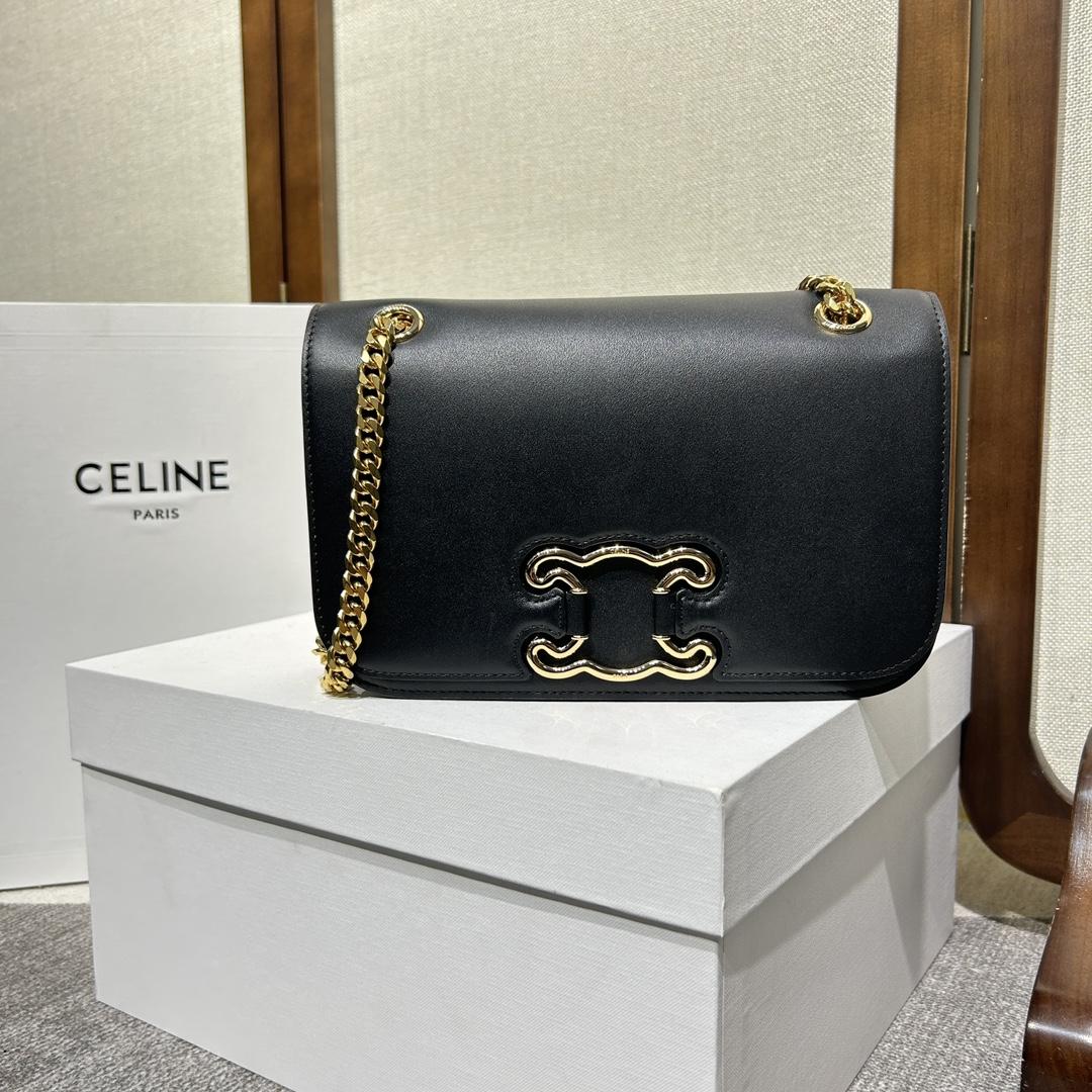 Celine Medium Bag Triomphe Frame In Shiny Calfskin - DesignerGu