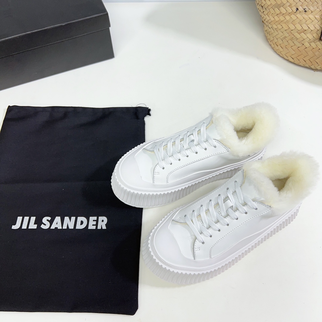 JIl Sander Leather Sneakers With Vulcanized Rubber Sole - DesignerGu