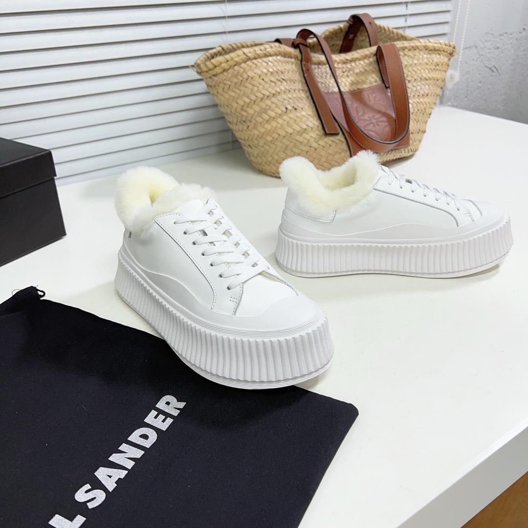 JIl Sander Leather Sneakers With Vulcanized Rubber Sole - DesignerGu