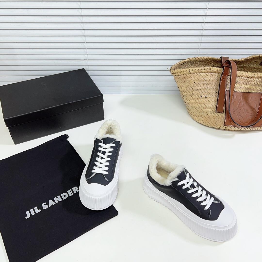 JIl Sander Leather Sneakers With Vulcanized Rubber Sole - DesignerGu