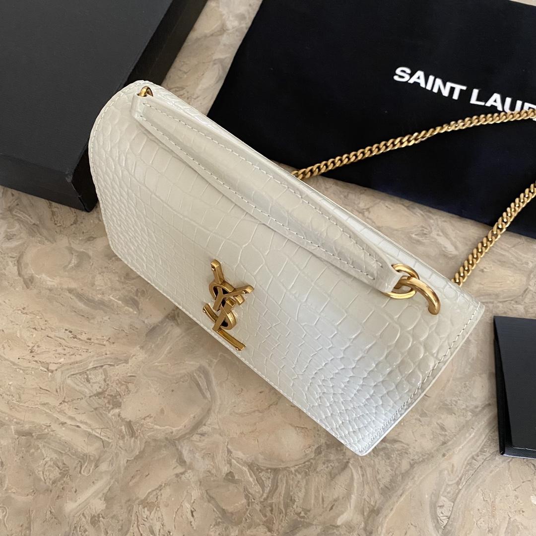 Saint Laurent Sunset Chain Wallet In Crocodile-Embossed Shiny Leather - DesignerGu