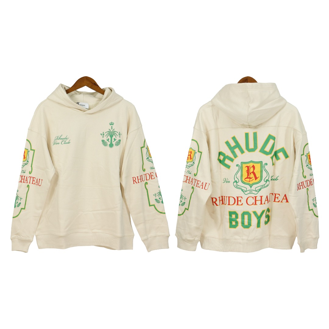 Rhude Wine Club Logo-Print Cotton-Jersey Hoodie - DesignerGu